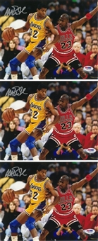 Lot of (3) Magic Johnson Signed 8x10" Photos of Jordan Guarding Him (PSA/DNA)2